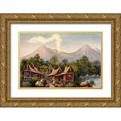 Vulkan Papandajan auf Java Gold Ornate Wood Framed Art Print with Double Matting by Haeckel, Ernst