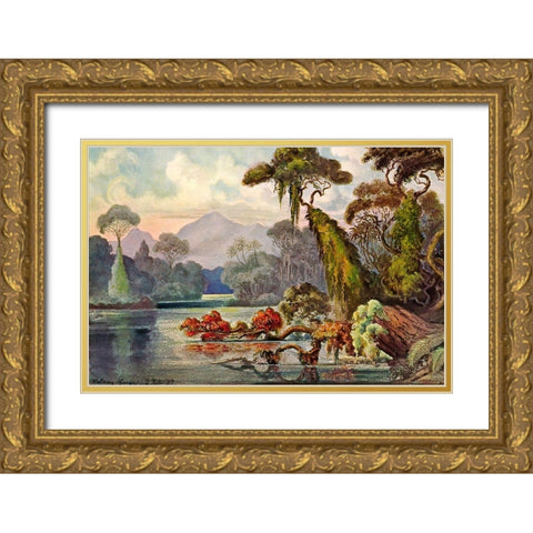 Urwald am Blauen FluÃŸ Kelany-Ganga, Ceylon Gold Ornate Wood Framed Art Print with Double Matting by Haeckel, Ernst