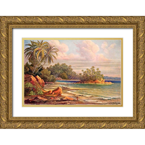 Cocos-Insel bei Belligemma (Gan-Duva) Ceylon Gold Ornate Wood Framed Art Print with Double Matting by Haeckel, Ernst