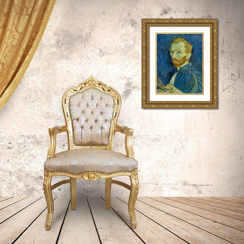 Self-Portrait, 1889 Gold Ornate Wood Framed Art Print with Double Matting by van Gogh, Vincent