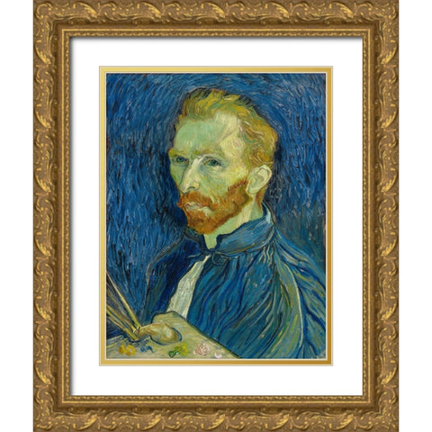 Self-Portrait, 1889 Gold Ornate Wood Framed Art Print with Double Matting by van Gogh, Vincent
