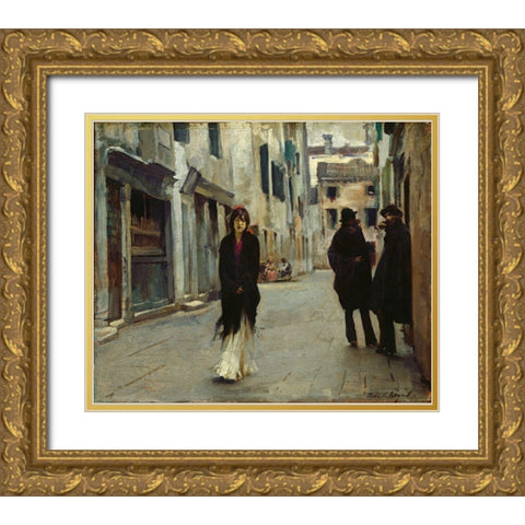 Street in Venice, 1882 Gold Ornate Wood Framed Art Print with Double Matting by Sargent, John Singer
