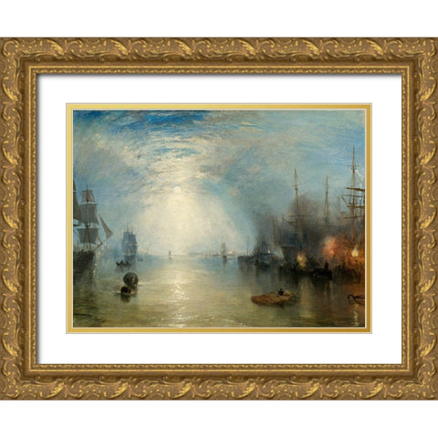 Keelmen Heaving in Coals by Moonlight, 1835 Gold Ornate Wood Framed Art Print with Double Matting by Mallord, Joseph