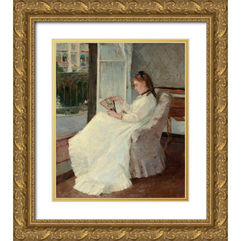 The Artists Sister at a Window, 1869 Gold Ornate Wood Framed Art Print with Double Matting by Morisot, Berthe