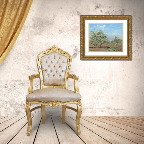 Orchard in Bloom, Louveciennes, 1872 Gold Ornate Wood Framed Art Print with Double Matting by Pissarro, Camille