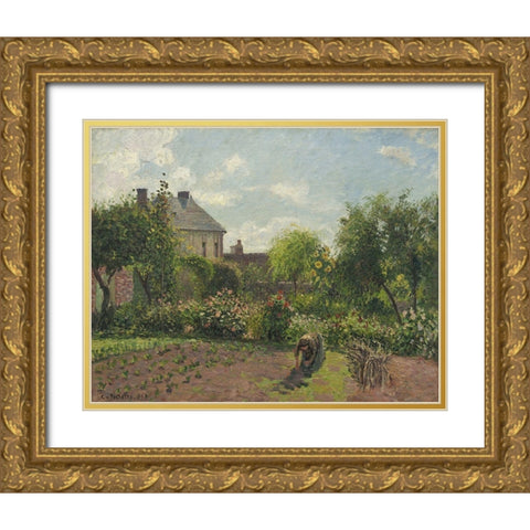 The Artists Garden at Eragny, 1898 Gold Ornate Wood Framed Art Print with Double Matting by Pissarro, Camille