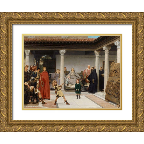 The Education of the Children of Clovis, 1861 Gold Ornate Wood Framed Art Print with Double Matting by Alma-Tadema, Sir Lawrence