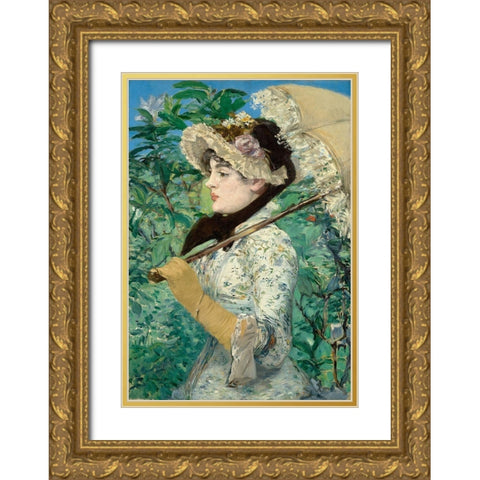 Le Printemps (Jeanne Demarsy) Gold Ornate Wood Framed Art Print with Double Matting by Manet, Edouard