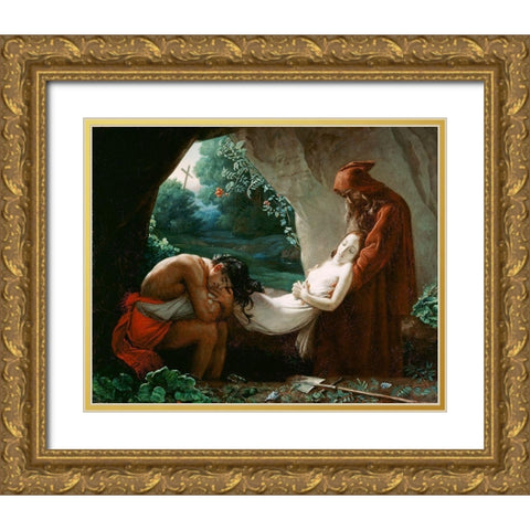 Burial of Atala Gold Ornate Wood Framed Art Print with Double Matting by Girodet, Anne-Louis