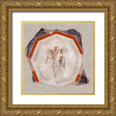 Fresco Depicting Cupid holding Two Sticks and a Pail Gold Ornate Wood Framed Art Print with Double Matting by Unknown 1st Century Roman Artisan