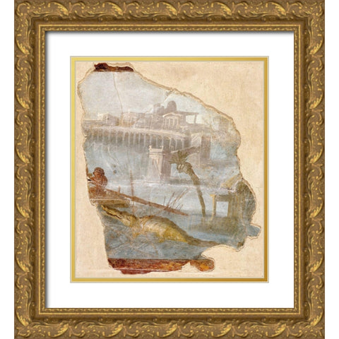 Fresco Fragment with Nilotic Landscape Gold Ornate Wood Framed Art Print with Double Matting by Unknown 1st Century Roman Artisan