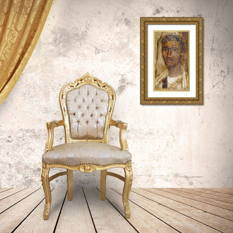 Mummy Portrait of a Man Gold Ornate Wood Framed Art Print with Double Matting by Unknown 2nd Century Romano-Egyptian Artisan