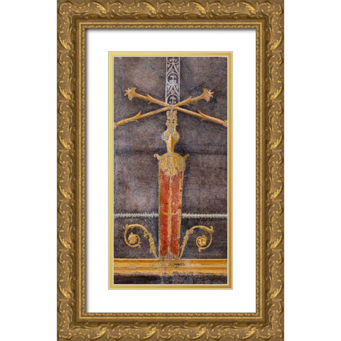 Wall Fragment with Architectural Motifs on Black Ground Gold Ornate Wood Framed Art Print with Double Matting by Unknown 1st Century Roman Artisan