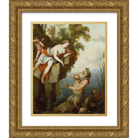 Glaucus and Scylla Gold Ornate Wood Framed Art Print with Double Matting by de La Hyre, Laurent