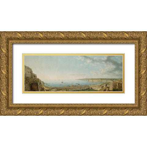 A View of the Bay of Naples, Looking Southwest from the Pizzofalcone towards Capo di Posilippo Gold Ornate Wood Framed Art Print with Double Matting by Lusieri, Giovanni Battista