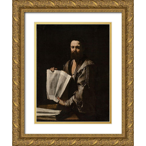 Euclid Gold Ornate Wood Framed Art Print with Double Matting by Ribera, Jusepe de