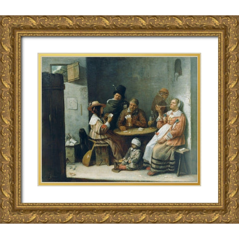 Card Players Gold Ornate Wood Framed Art Print with Double Matting by Craesbeeck, Josse van