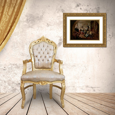 Interior with Soldiers and Women Gold Ornate Wood Framed Art Print with Double Matting by Duck, Jacob