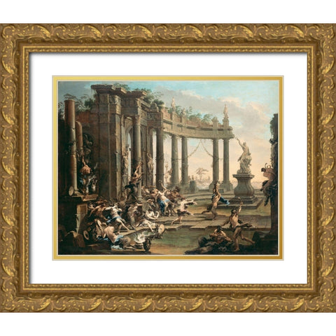 Bacchanale Gold Ornate Wood Framed Art Print with Double Matting by Magnasco, Alessandro