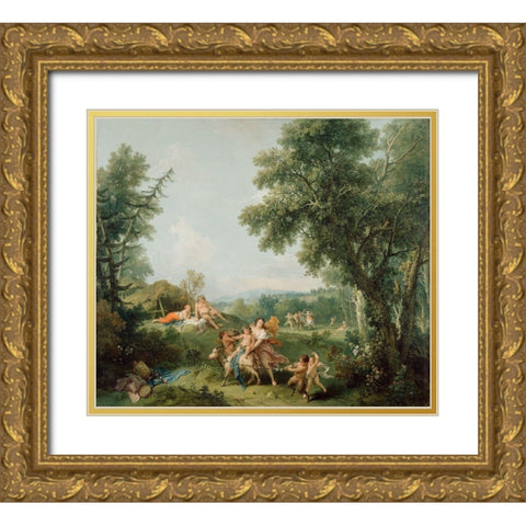 Landscape with the Education of Bacchus Gold Ornate Wood Framed Art Print with Double Matting by Zuccarelli, Francesco
