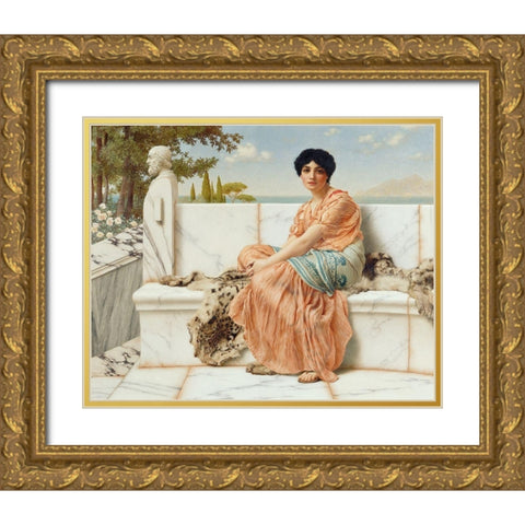 Reverie Gold Ornate Wood Framed Art Print with Double Matting by Godward, John William