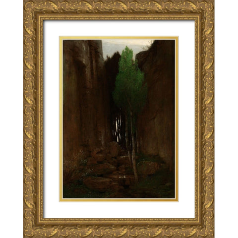 Quell in einer Felsschlucht (Spring in a Narrow Gorge) Gold Ornate Wood Framed Art Print with Double Matting by Boulin, Arnold