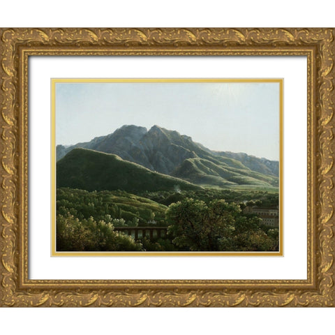 View of the Bridge and Part of the Town of Cava, Kingdom of Naples Gold Ornate Wood Framed Art Print with Double Matting by Bidauld, Jean-Joseph-Xavier