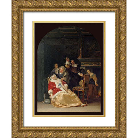 The Doctors Visit Gold Ornate Wood Framed Art Print with Double Matting by van Mieris, Frans