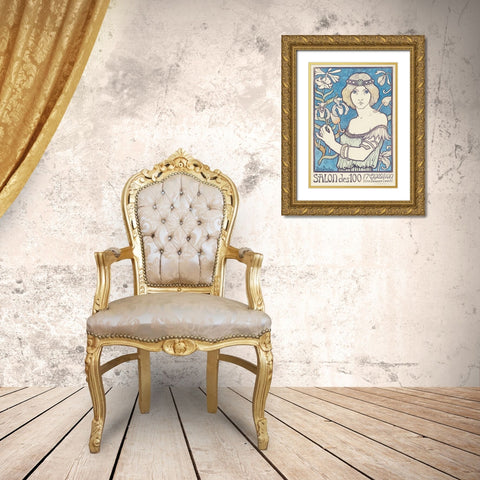 Salon des Cent Gold Ornate Wood Framed Art Print with Double Matting by Berthon, Paul
