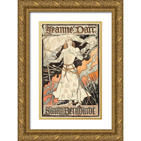 Jeanne dArc-Sarah Bernhardt Gold Ornate Wood Framed Art Print with Double Matting by Grasset, Grasset