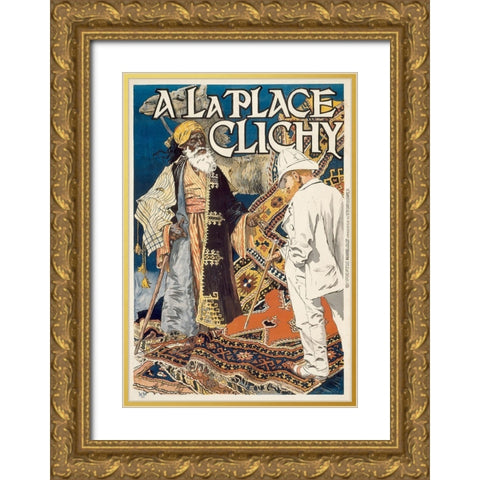A la Place Clichy Gold Ornate Wood Framed Art Print with Double Matting by Grasset, Eugene Samuel