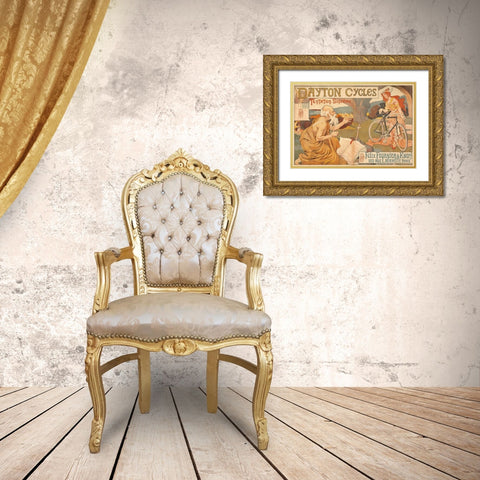 Dayton Cycles Gold Ornate Wood Framed Art Print with Double Matting by Thiriet, Henry