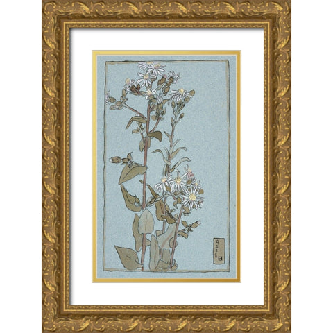 Aster on Green Ground Gold Ornate Wood Framed Art Print with Double Matting by Overbeck, Hannah Borger