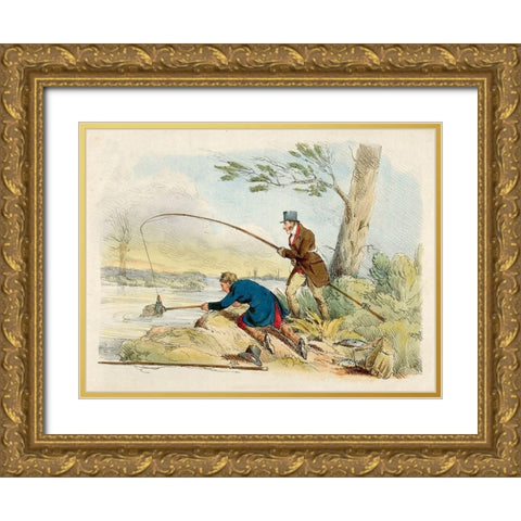 Fishing, 1817 Gold Ornate Wood Framed Art Print with Double Matting by Alken, Henry Thomas