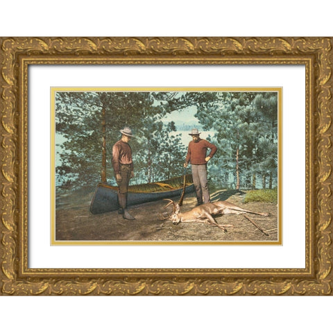 Hunting, Adirondacks, N.Y., 1898 Gold Ornate Wood Framed Art Print with Double Matting by Detroit Publishing Co.