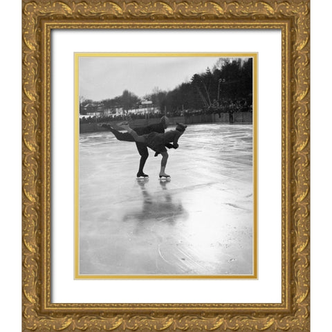 Winter Sports, Figure Skating. Hanover, New Hampshire, 1936 Gold Ornate Wood Framed Art Print with Double Matting by Rothstein, Arthur