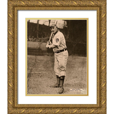 Honus Wagner, Pittsburg National League, 1880 Gold Ornate Wood Framed Art Print with Double Matting by Leopold Morse Goulston Baseball Collection