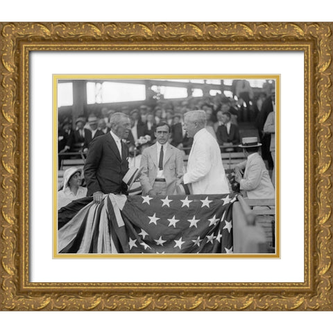 President Woodrow Wilson at a Baseball Game Gold Ornate Wood Framed Art Print with Double Matting by Harris and Ewing Collection (Library of Congress)