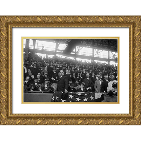 President Harding at Baseball Game, Washington Gold Ornate Wood Framed Art Print with Double Matting by Harris and Ewing Collection (Library of Congress)