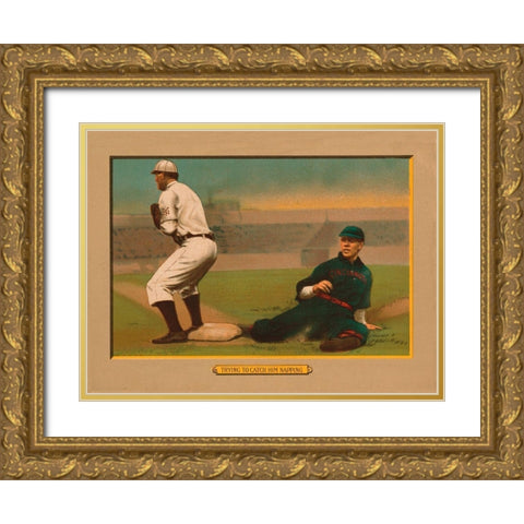 Trying to Catch Him Napping, Baseball Card Gold Ornate Wood Framed Art Print with Double Matting by American Tobacco Company