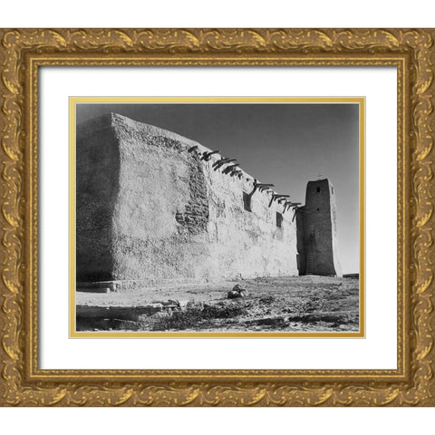 Church Side Wall and Tower, Acoma Pueblo, New Mexico - National Parks and Monuments, ca. 1933-1942 Gold Ornate Wood Framed Art Print with Double Matting by Adams, Ansel