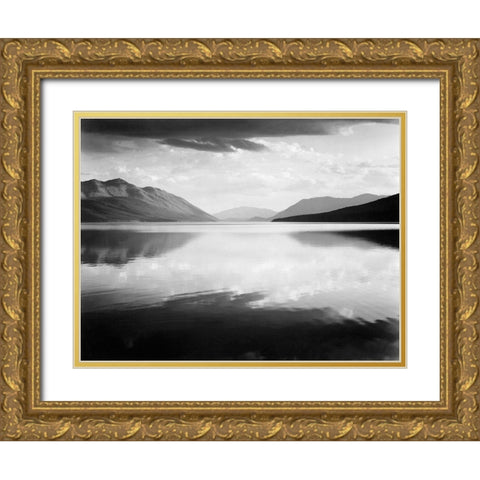 Evening, McDonald Lake, Glacier National Park, Montana - National Parks and Monuments, 1941 Gold Ornate Wood Framed Art Print with Double Matting by Adams, Ansel