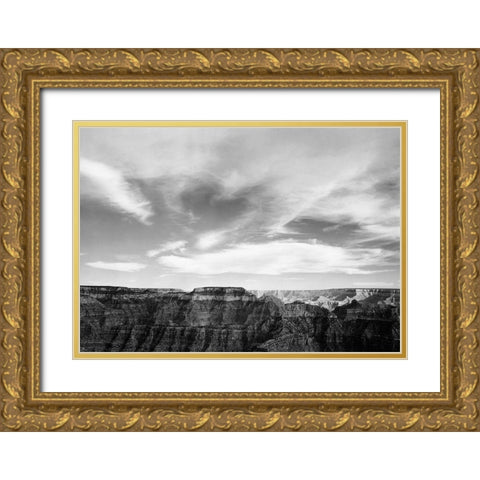 Canyon edge, low horizon, clouded sky, Grand Canyon National Park, Arizona, 1941 Gold Ornate Wood Framed Art Print with Double Matting by Adams, Ansel