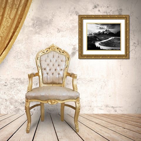 The Tetons - Snake River, Grand Teton National Park, Wyoming , 1941 Gold Ornate Wood Framed Art Print with Double Matting by Adams, Ansel