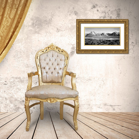 Mt. Moran and Jackson Lake from Signal Hill, Grand Teton National Park, Wyoming, 1941 Gold Ornate Wood Framed Art Print with Double Matting by Adams, Ansel