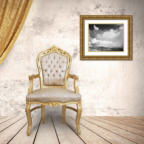 Mountain tops, low horizon, dramatic clouded sky, in Rocky Mountain National Park, Colorado,  ca. 19 Gold Ornate Wood Framed Art Print with Double Matting by Adams, Ansel