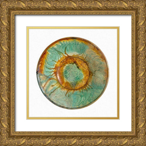 Green and Brown Bowl Gold Ornate Wood Framed Art Print with Double Matting by Unknown 10th Century Persian Artisan