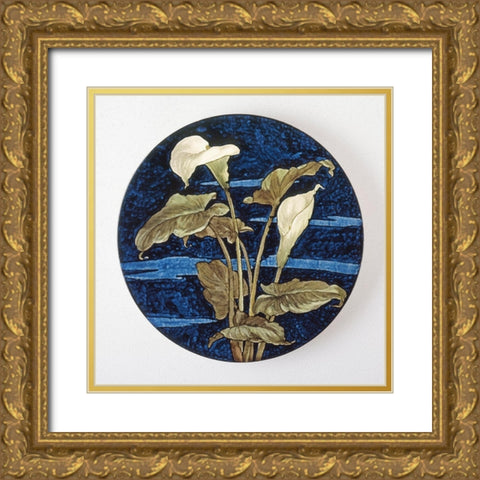 Charger - Calla Lily Pattern Gold Ornate Wood Framed Art Print with Double Matting by Unknown 19th Century American Artisan