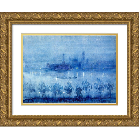 Blue Night, London Gold Ornate Wood Framed Art Print with Double Matting by Pennell, Joseph