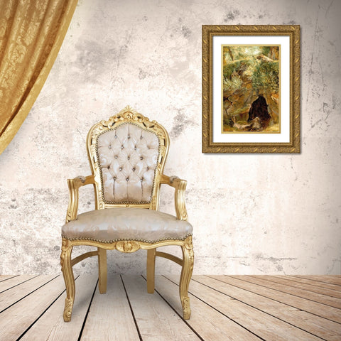 The Cave Gold Ornate Wood Framed Art Print with Double Matting by Rousseau, Pierre Etienne Theodore